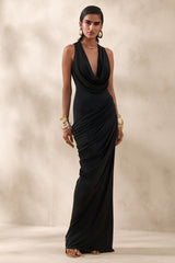 Mademoiselle | Black Cowl-Neck Maxi Dress With Draped Detailing