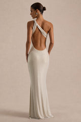 Deity | Silver Embellished Asymmetric-Neck Maxi Dress With Open-Back