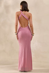 Deity | Pink Embellished Asymmetric-Neck Maxi Dress With Open-Back