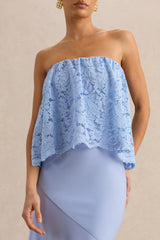 Clemency | Powder Blue Lace And Matte Satin Bandeau Maxi Dress