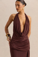 Kavya | Dark Brown Extreme Plunge Neck Thong Bodysuit