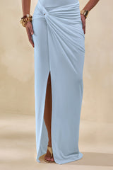 Idris | Blue Twisted Waist Maxi Skirt With Front Split