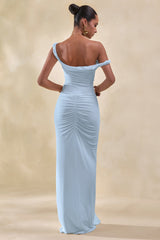 Idris | Blue Twisted Waist Maxi Skirt With Front Split