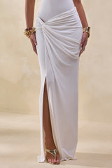 Idris | White Twisted Waist Maxi Skirt With Front Split