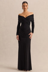 Esara | Black Maxi-Skirt With Gathered-Detailing