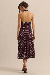 Kiora | Brown Polka-Dot Satin Midi Skirt