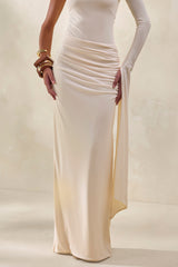 Adessa | Cream Asymmetric Waist Ruched Maxi Skirt