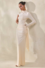 Adessa | Cream Asymmetric Waist Ruched Maxi Skirt