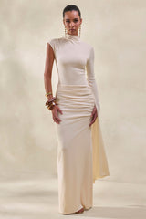Adessa | Cream Asymmetric Waist Ruched Maxi Skirt
