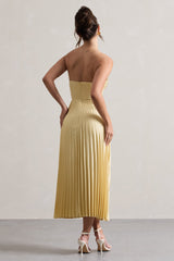 Bordeaux | Lemon Satin Corset Style Midi Dress