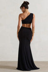 Aspyn | Black Asymmetric Twisted Cut-Out Fishtail Maxi Dress