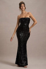 Like Magic | Black Sequin Bandeau Maxi Dress