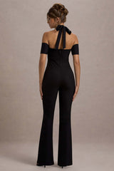 Aurea | Black Halter-Neck Flared-Leg Jumpsuit