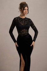 Loving Look | Black Lace Long-Sleeve Twisted Split Maxi Dress