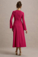 Cassiopeia | Lemon Long-Sleeve Midi Dress With Cross Waist