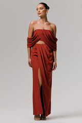 Zelina | Terracotta Mid-Rise Maxi Skirt with Split
