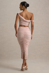 Lively | Light Pink Ruched Midi Skirt