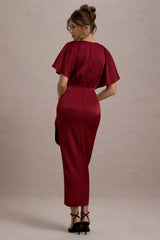 Mika | Port Satin Short-Sleeve Wrap Midi Dress