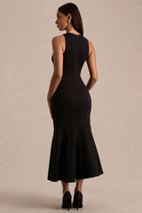 Sally | Black Crew-Neck Midi Dress With Drop Waist