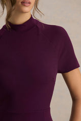 Alea | Burgundy High-Neck Short-Sleeve Maxi Dress