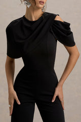 My Destiny | Black Asymmetric Draped Jumpsuit