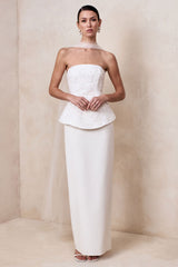 Naira | White Satin Bandeau Corset Maxi Dress