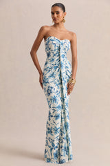 Ali | Blue Porcelain Print Sweetheart Ruched Wrap Maxi Dress