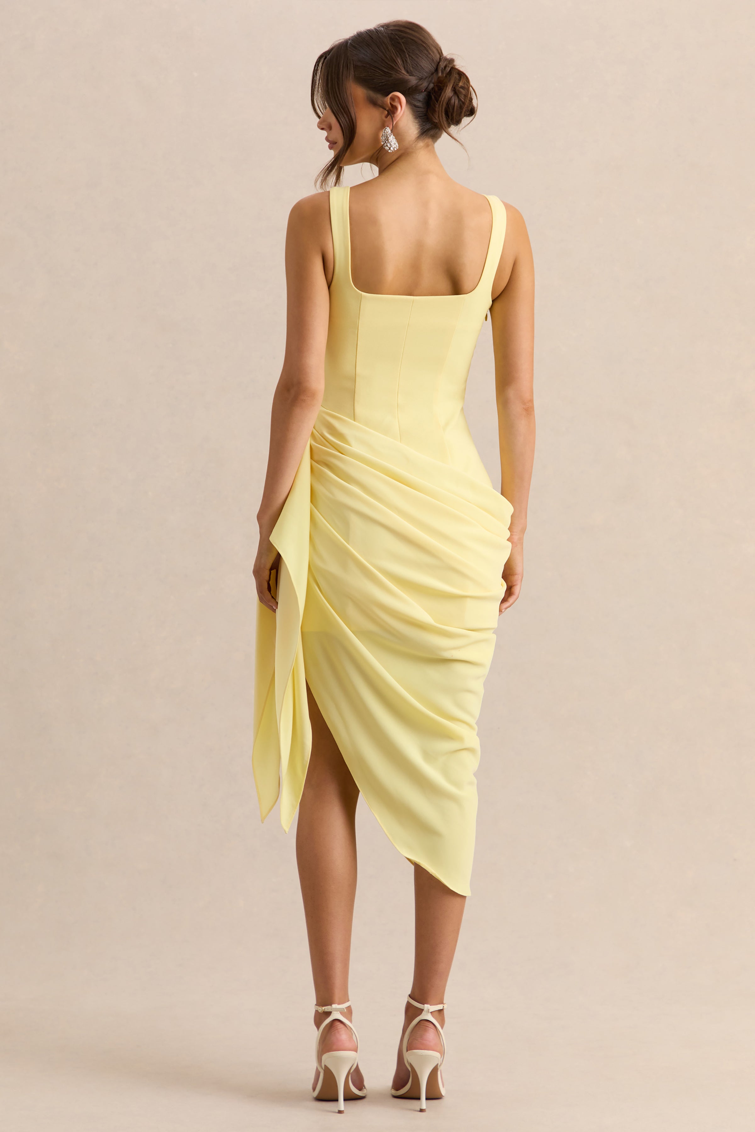Letitia | Lemon Square-Neck Floral Detailed Wrap Midi Dress