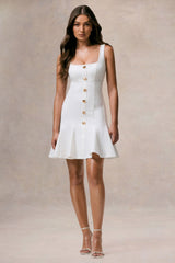 Love Yourself | White Square-Neck Mini Dress With Buttons