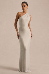 Deity | Silver Embellished Asymmetric-Neck Maxi Dress With Open-Back