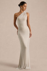 Deity | Silver Embellished Asymmetric-Neck Maxi Dress With Open-Back