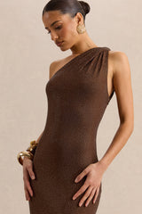 Deity | Brown Embellished Asymmetric-Neck Maxi Dress With Open-Back
