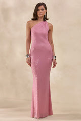 Deity | Pink Embellished Asymmetric-Neck Maxi Dress With Open-Back