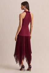 Marvelle | Burgundy Plunge-Neck Maxi Dress With Hanky Hem