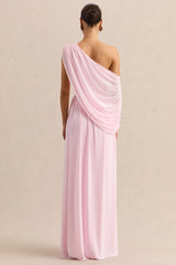Sabianna | Pink Asymmetric-Neck Maxi Dress With Draped Detailing