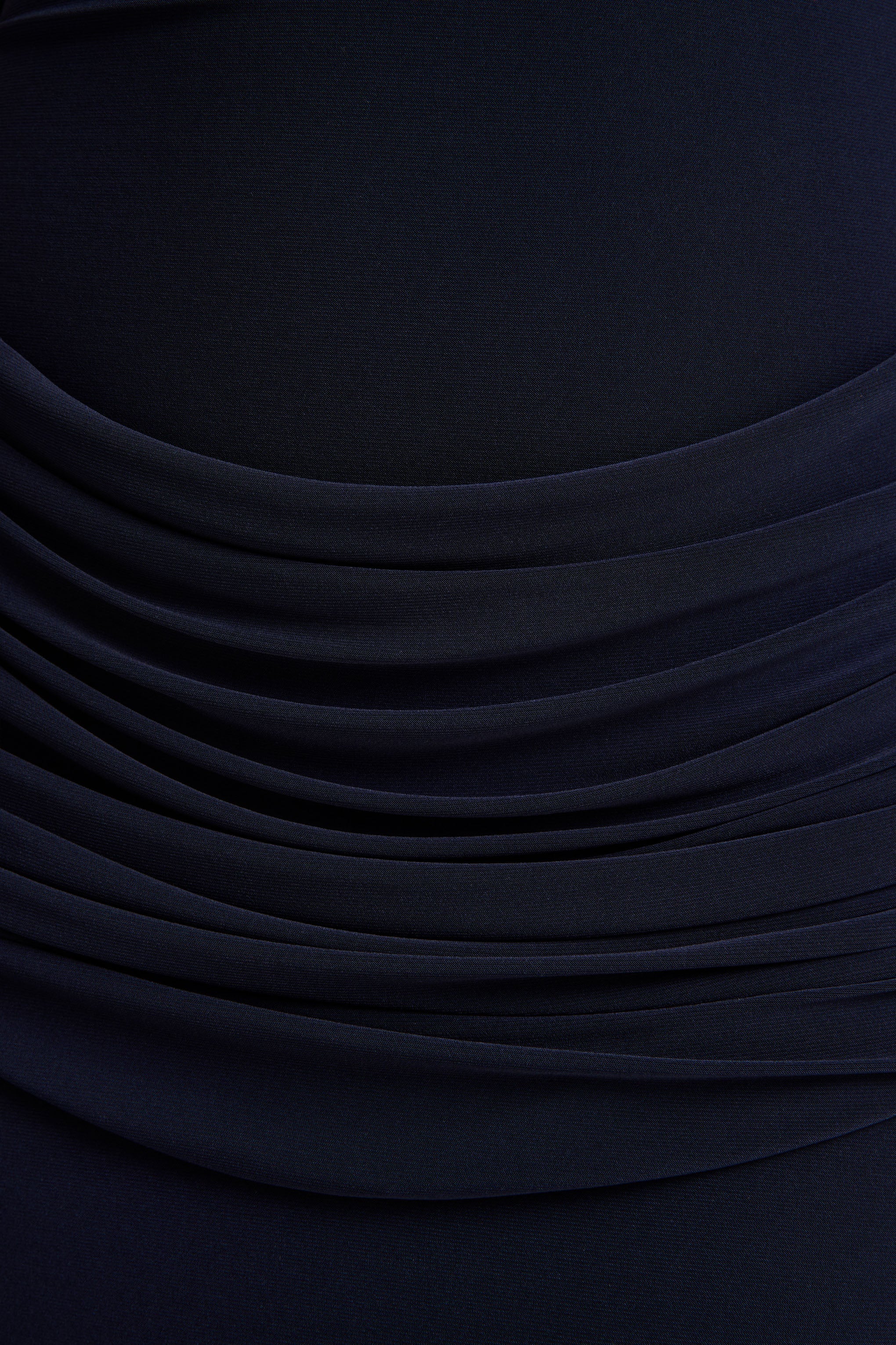 Hesperia | Navy High-Neck Maxi Dress With Draped-Detailing And Scarf