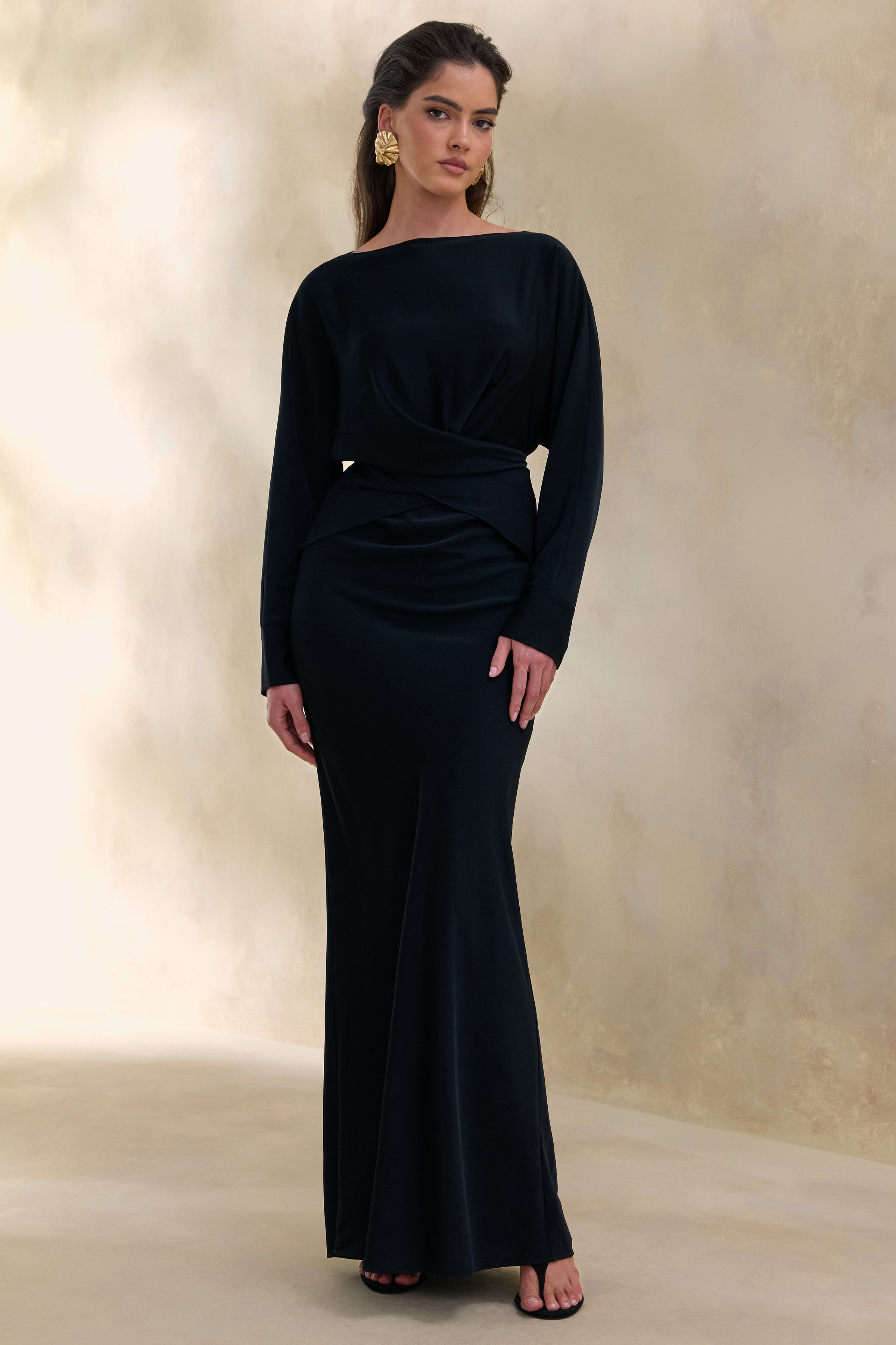 Elaria | Black Satin Maxi-Skirt