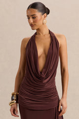 Kavya | Dark Brown Extreme Plunge Neck Thong Bodysuit
