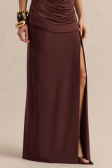 Ariadne | Dark Brown Draped Maxi Skirt With Split