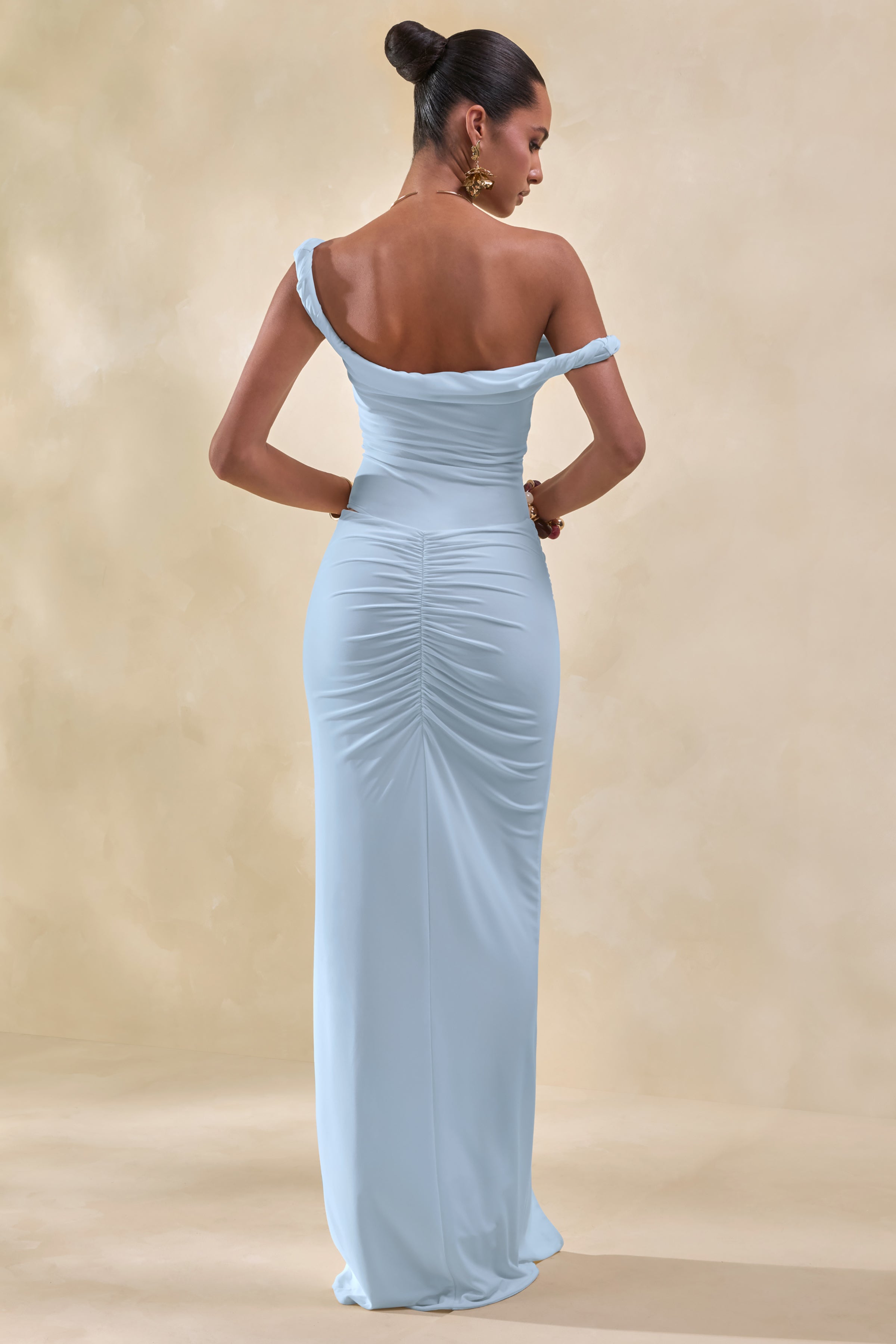 Idris | Blue Twisted Waist Maxi Skirt With Front Split