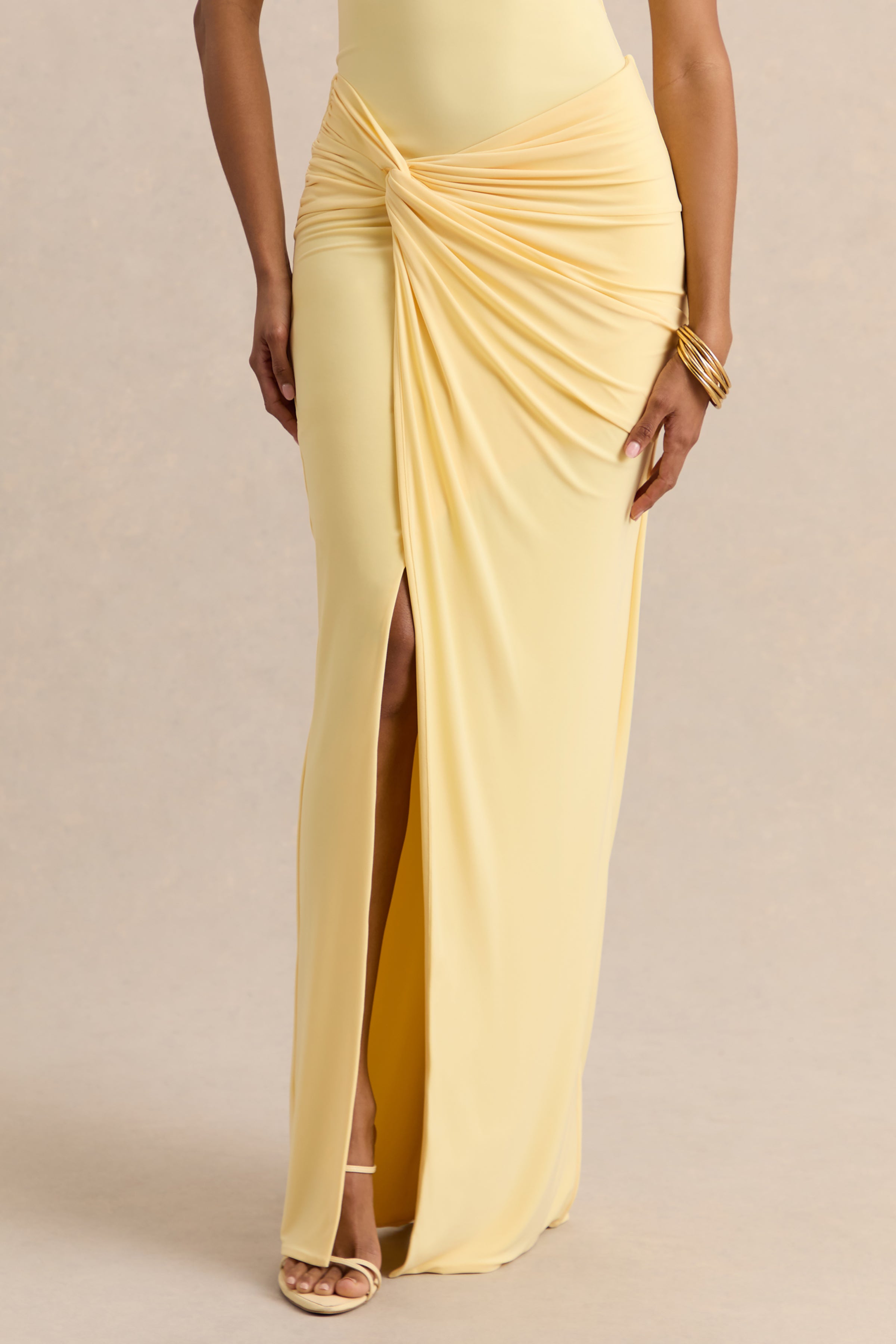 Idris | Lemon Twisted Waist Maxi Skirt With Front Split