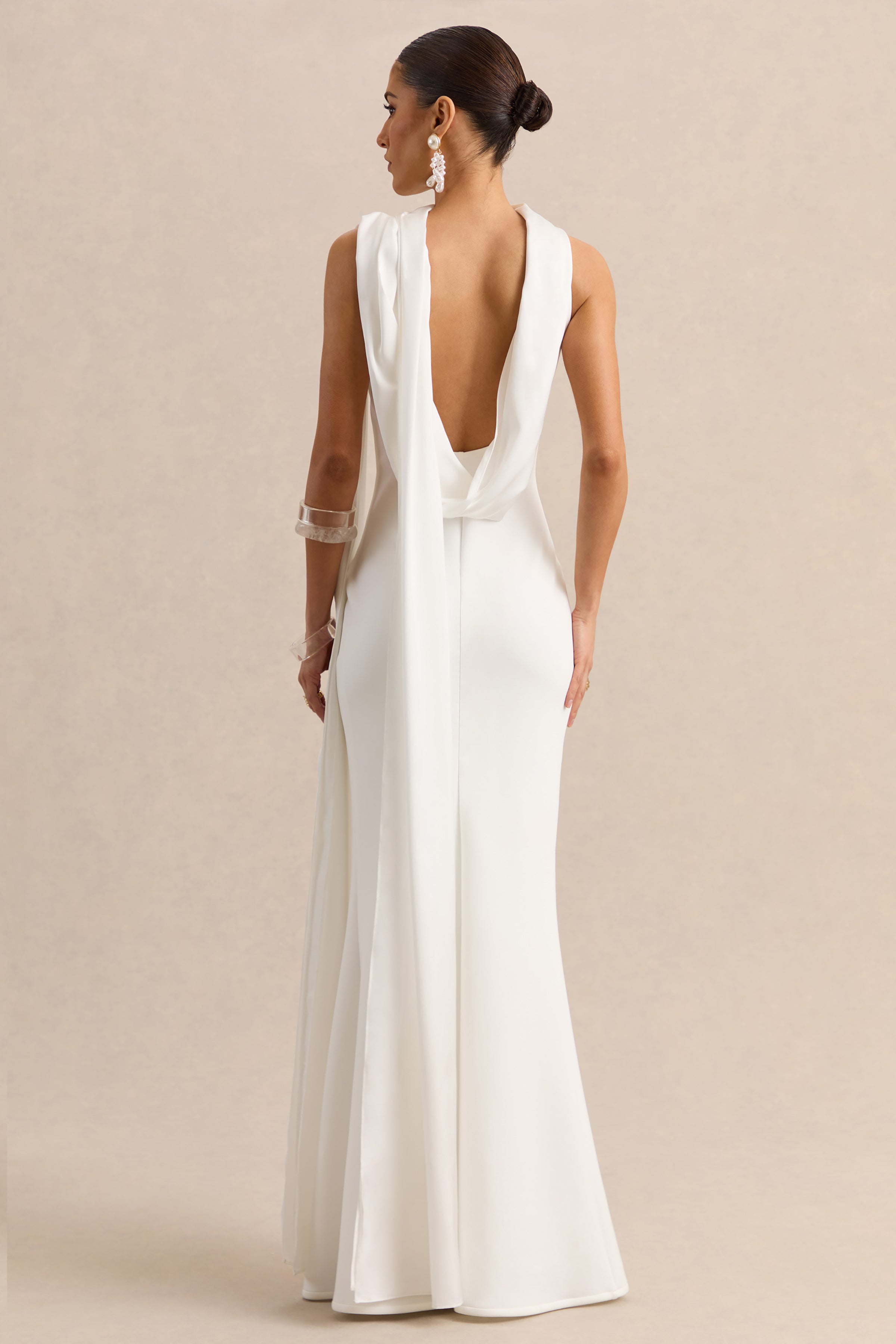 Vionette | White High-Neck Maxi Dress With Scarf