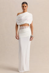 Yaselle | White Satin Asymmetric-Neck Crop-Top