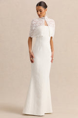 Rosevine | White Crew-Neck Maxi Dress With Mesh Panel