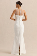 Rosevine | White Crew-Neck Maxi Dress With Mesh Panel