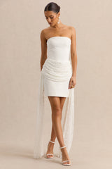 Sabrelle | White Bandeau-Neck Mini Dress With Draped-Detailing