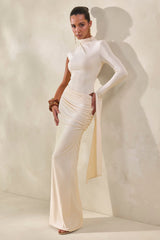 Ellora | Cream High-Neck One Sleeve Thong Bodysuit