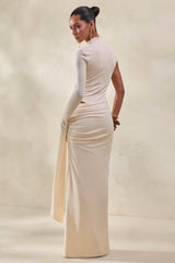 Ellora | Cream High-Neck One Sleeve Thong Bodysuit