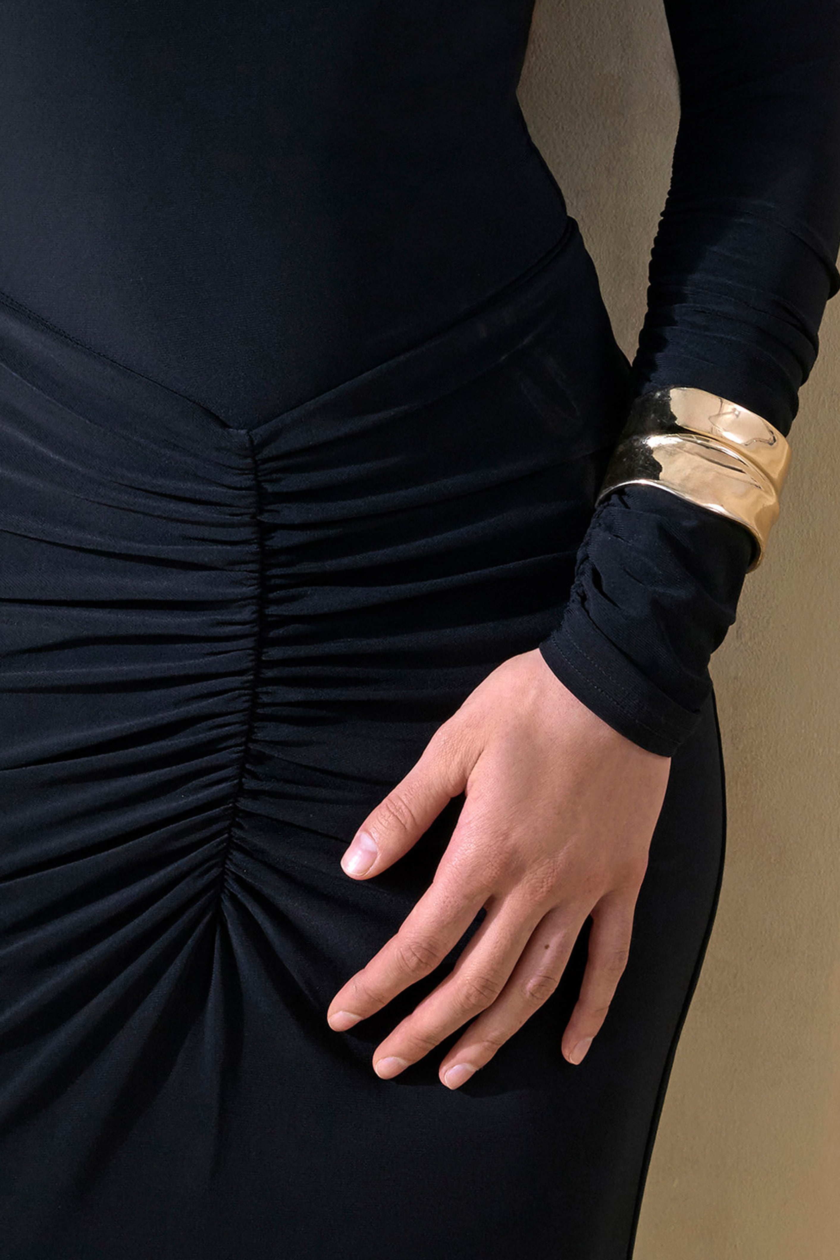 Micaela | Black Ruched Maxi Skirt