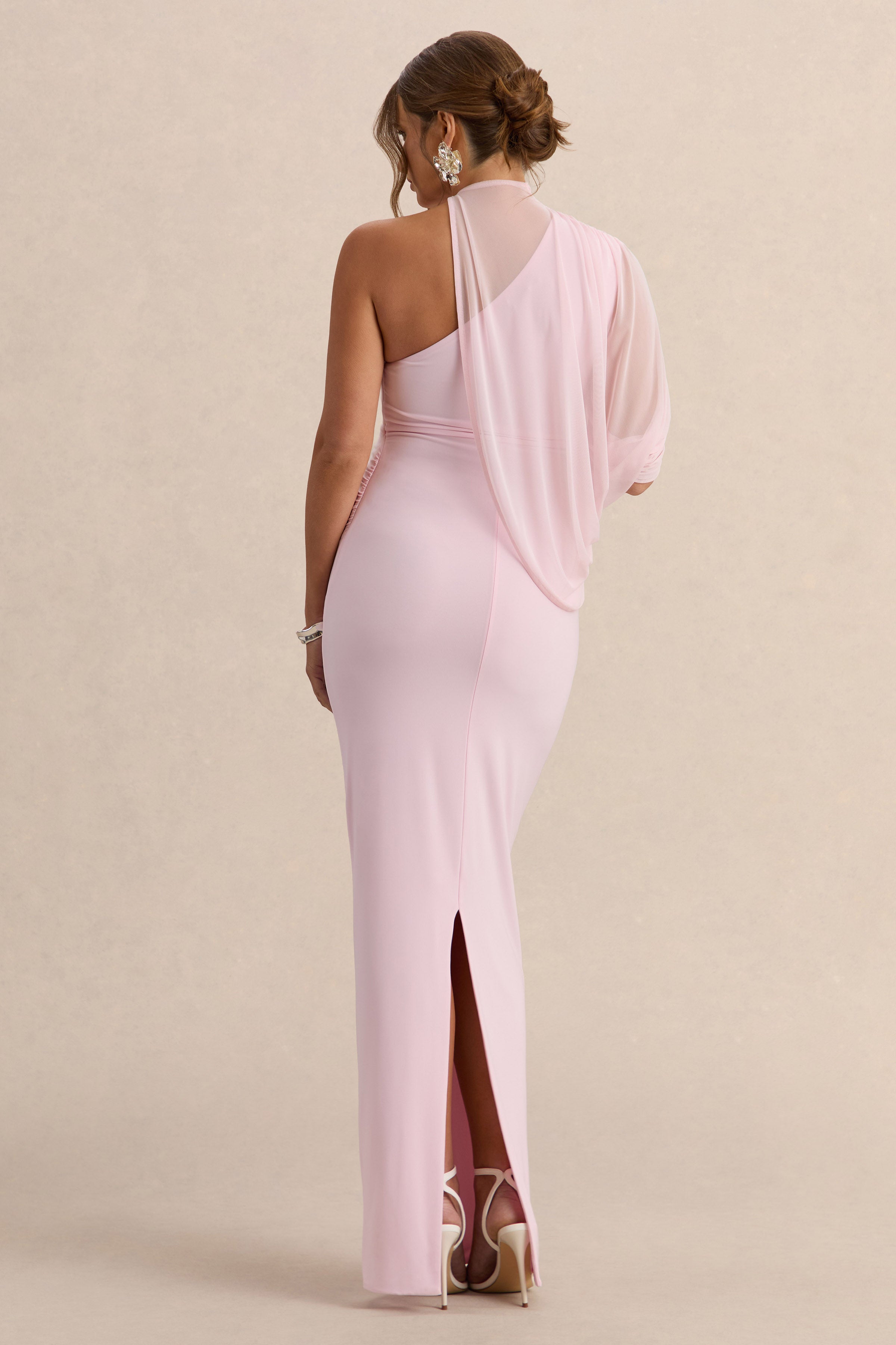 Merella | Light Pink High Neck Maternity Maxi Dress With Cape Sleeve